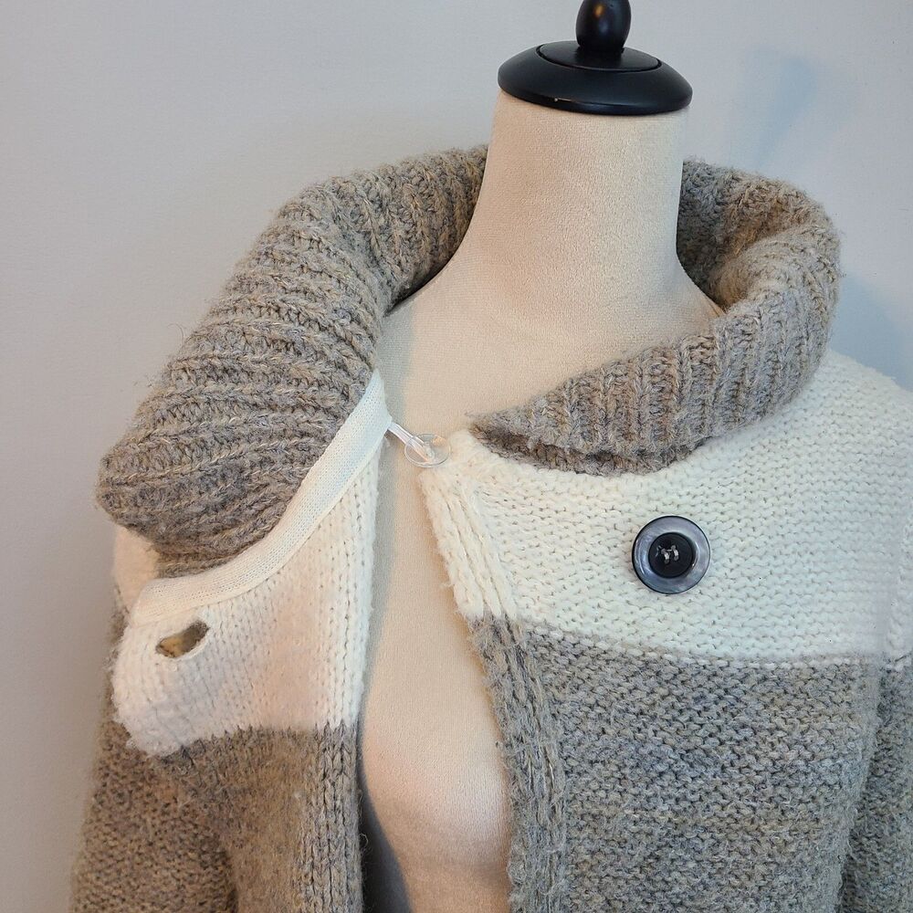 Betty Betty Firenze Italian Wool Blend Color Block Long Cardigan Sweater Sz S - Picture 6 of 13